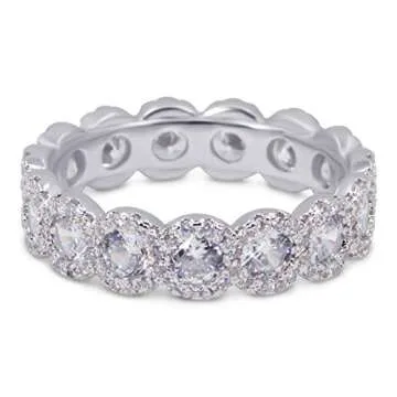 Savlano 18K White Gold Plated Cubic Zirconia Round Cut Eternity Ring Band for Women (10)