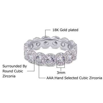 Savlano 18K White Gold Plated Cubic Zirconia Round Cut Eternity Ring Band for Women (10)