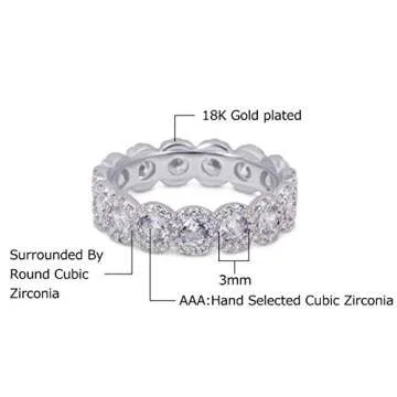 Savlano 18K White Gold Plated Cubic Zirconia Round Cut Eternity Ring Band for Women (10)