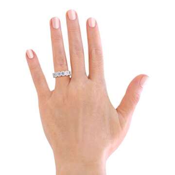 Savlano 18K White Gold Plated Cubic Zirconia Round Cut Eternity Ring Band for Women (10)