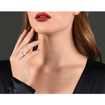 Savlano 18K White Gold Plated Cubic Zirconia Round Cut Eternity Ring Band for Women (10)