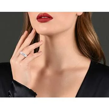 Savlano 18K White Gold Plated Cubic Zirconia Round Cut Eternity Ring Band for Women (10)