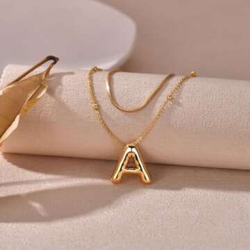 LUCA SMITH Initial Necklaces for Women, Dainty Balloon Bubble Letter Necklace, Name Letter Alphabet Pendant Layered Choker Necklaces Personalized Jewelry Gift