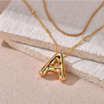 LUCA SMITH Initial Necklaces for Women, Dainty Balloon Bubble Letter Necklace, Name Letter Alphabet Pendant Layered Choker Necklaces Personalized Jewelry Gift