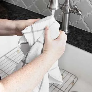 T-fal Textiles 60954 2-Pack Solid & Check Parquet Design 100-Percent Cotton Kitchen Dish Towel, Gray, Solid/Check-2 Pack