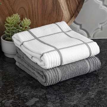 T-fal Textiles 60954 2-Pack Solid & Check Parquet Design 100-Percent Cotton Kitchen Dish Towel, Gray, Solid/Check-2 Pack