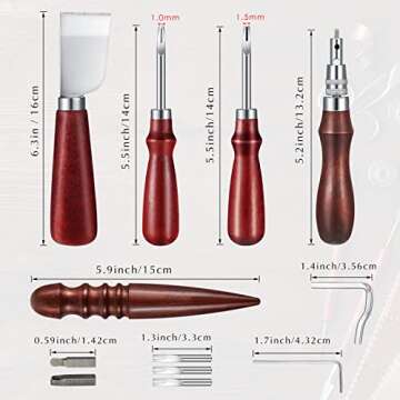 5 Pieces Leather Knife Set Includes 7 in 1 Leather Groover Tool 2 Pieces Edge Beveler Cutting Knife ...