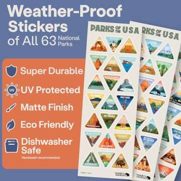 Wondery National Parks Water Bottle With 63 Waterproof Stickers of Parks (USA), 32 oz Stainless Steel Insulated & Vacuum Sealed Water Bottle for Traveling, Hiking, Camping, National Park Gifts- BLACK