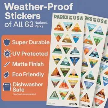 Wondery National Parks Water Bottle With 63 Waterproof Stickers of Parks (USA), 32 oz Stainless Steel Insulated & Vacuum Sealed Water Bottle for Traveling, Hiking, Camping, National Park Gifts- BLACK