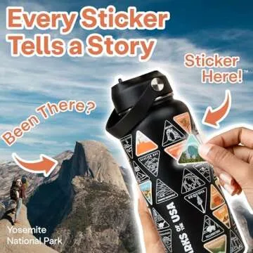 Wondery National Parks Water Bottle With 63 Waterproof Stickers of Parks (USA), 32 oz Stainless Steel Insulated & Vacuum Sealed Water Bottle for Traveling, Hiking, Camping, National Park Gifts- BLACK