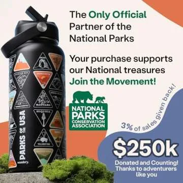 Wondery National Parks Water Bottle With 63 Waterproof Stickers of Parks (USA), 32 oz Stainless Steel Insulated & Vacuum Sealed Water Bottle for Traveling, Hiking, Camping, National Park Gifts- BLACK