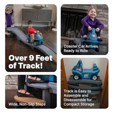 Step2 Up & Down Roller Coaster Kids Ride On Toy, Push Car, Indoor/Outdoor Playset, Made of Durable Plastic, Max Weight 50 lbs., for Toddlers 2-5 Years Old, Gray & Blue