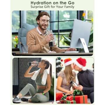 MOVOCA Upgrade Hydrogen Water Bottle, 3Min 2000PPB Hydrogen Water Bottle Generator -SPE PEM Tech, 14OZ Portable Hydro Water Bottle Machine, Birthday Xmas Gift for Husband,Wife,Family,Friends,Travel