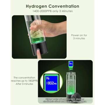 MOVOCA Upgrade Hydrogen Water Bottle, 3Min 2000PPB Hydrogen Water Bottle Generator -SPE PEM Tech, 14OZ Portable Hydro Water Bottle Machine, Birthday Xmas Gift for Husband,Wife,Family,Friends,Travel