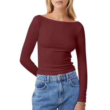 Bliwov Womens Long Sleeve Boat Neck Crop Top Stylish Winter