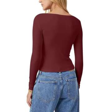 Bliwov Womens Long Sleeve Boat Neck Crop Top Stylish Winter