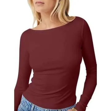 Bliwov Womens Long Sleeve Boat Neck Crop Top Stylish Winter