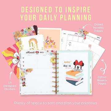 Happy Planner Disney 12-Month Teacher Planner, July 2023–June 2024, Daily, Weekly, and Monthly Disc-Bound Pages, Teacher Layout, Minnnie Mouse Bright Futures Theme, Classic Size, 7 Inches by 9 1/4