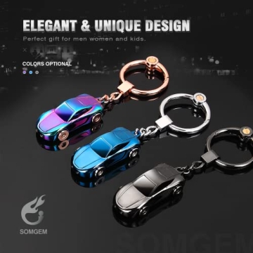 SOMGEM Creative Key Chain Car Keychain Flashlight with 2 Modes LED Lights 2 in 1 Accessories Ring for Office Backpack Purse Charm,Great Gift for Men or Women
