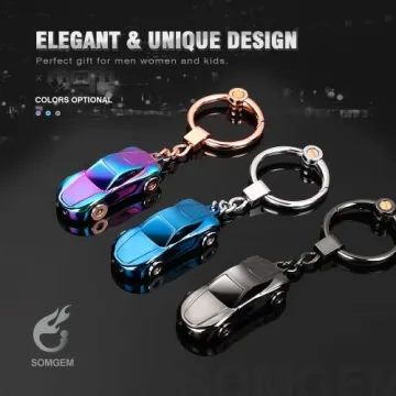 SOMGEM Creative Key Chain Car Keychain Flashlight with 2 Modes LED Lights 2 in 1 Accessories Ring for Office Backpack Purse Charm,Great Gift for Men or Women