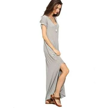 Verdusa Women's V Neck Maxi Dress with Pockets for All Occasions