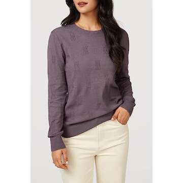 Arach&Cloz Womens Tops Fall Outfits 2025 Trendy Fashion Long Sleeve Crew Knit Pullover Sweater Dressy Blouse Clothes Purple Spring