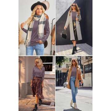 Arach&Cloz Womens Tops Fall Outfits 2025 Trendy Fashion Long Sleeve Crew Knit Pullover Sweater Dressy Blouse Clothes Purple Spring