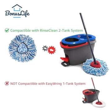 BonusLife 2-Pack Mop Head for O-Ceda RinseClean Spin Mop Refill 2-Tank System Only Easy Cleaning Microfiber Replacement
