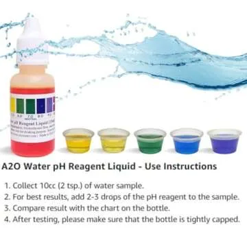 Alkaline, Tap, and Drinking Water pH Test Liquid wht(100-125 Tests) 0.50 Fl Oz (Bigger Bottle) by A2O Water - Made in USA