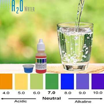 Alkaline, Tap, and Drinking Water pH Test Liquid wht(100-125 Tests) 0.50 Fl Oz (Bigger Bottle) by A2O Water - Made in USA