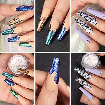 Born Pretty Nail Confetti Powder Chameleon Flakes Paillette Chrome Nail Powder Irregular Nail Art Glitter Sequins Flakes 5 Jars