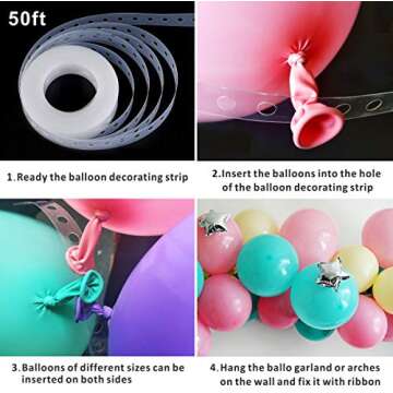 Balloon Strip Tape 50Ft Long to Make Arch Garland Steamer for Birthday Wedding Baby shower Party Dec...