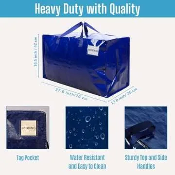 VENO 4 Pack Moving and Storage Bags, Heavy Duty, Alternative to Moving Boxes, Large Packing Totes Supplies for College Dorm Room with Zipper for Clothes, Wide Open Design (Blue, 4 Pack)