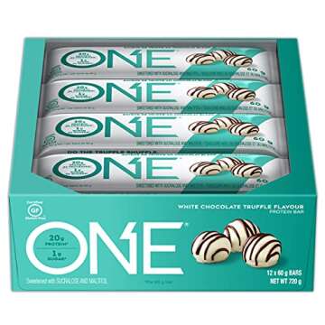 ONE Protein Bars, White Chocolate Truffle, Gluten Free Protein Bars with 20g Protein and only 1g Sugar, Guilt-Free Snacking for High Protein Diets, 2.12 oz (12 Pack)