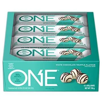 ONE Protein Bars, White Chocolate Truffle, Gluten Free Protein Bars with 20g Protein and only 1g Sugar, Guilt-Free Snacking for High Protein Diets, 2.12 oz (12 Pack)