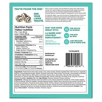 ONE Protein Bars, White Chocolate Truffle, Gluten Free Protein Bars with 20g Protein and only 1g Sugar, Guilt-Free Snacking for High Protein Diets, 2.12 oz (12 Pack)