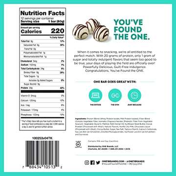 ONE Protein Bars, White Chocolate Truffle, Gluten Free Protein Bars with 20g Protein and only 1g Sugar, Guilt-Free Snacking for High Protein Diets, 2.12 oz (12 Pack)