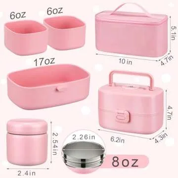 Bento Lunch Box with 8oz Soup Thermo for Kids Leak-Proof Food Containers 3 Compartments with Lunch Bag and Insulated Hot Food Jar for School Outdoors Office