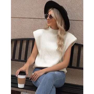 Himosyber Women's Solid Sleeveless Vest Elegant High Neck Stretchable Cap Sleeve Knit Sweater Tops (Apricot-S)