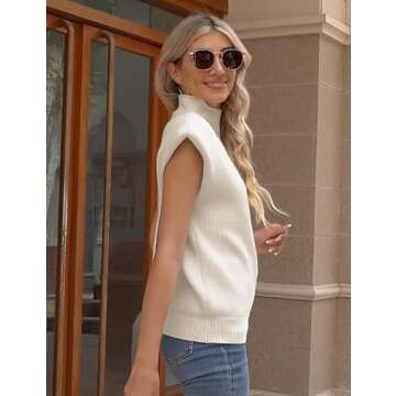 Himosyber Women's Solid Sleeveless Vest Elegant High Neck Stretchable Cap Sleeve Knit Sweater Tops (Apricot-S)