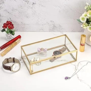 Hipiwe Vintage Glass Jewelry Box Elegant Home Decor Organizer