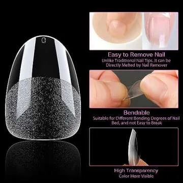 UNA GELLA Extra Short Almond Nail Tips Full Cover 504PCS Gel x Nail Tips Short Almond Shaped Nails Tips Soft Gelly Gel Clear Fake Nails Tip for Acrylic Nail Tip Soak Off Home DIY Salon Nails 12 Sizes