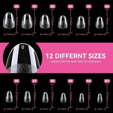 UNA GELLA Extra Short Almond Nail Tips Full Cover 504PCS Gel x Nail Tips Short Almond Shaped Nails Tips Soft Gelly Gel Clear Fake Nails Tip for Acrylic Nail Tip Soak Off Home DIY Salon Nails 12 Sizes