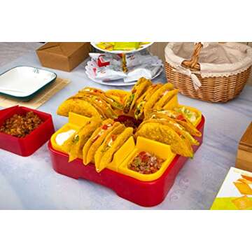 OOFAYBILL Taco Bar Serving Set for a Party - Taco Tuesday Kit of 4 personal Taco Holders, Taco Night for Burritos, Nachos, 7 compartments for Taco Toppings