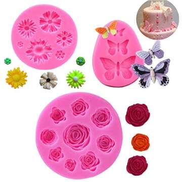 Flower Fondant Cake Silicone Mould Flower and Butterfly Candy Molds - for Cake Decoration,Chocolate Fudge, Polymer Clay, Soap, Confectionery Projects.