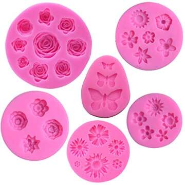 Flower Fondant Cake Silicone Mould Flower and Butterfly Candy Molds - for Cake Decoration,Chocolate Fudge, Polymer Clay, Soap, Confectionery Projects.