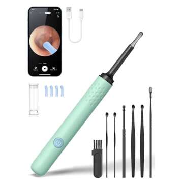 Ear Wax Removal Tool Camera - Ear Cleaner with 1080P HD Camera, Otoscope with Light, Earwax Removal Kit with 7 Cleaning Set for iPhone, iPad, Android Phones (Green)