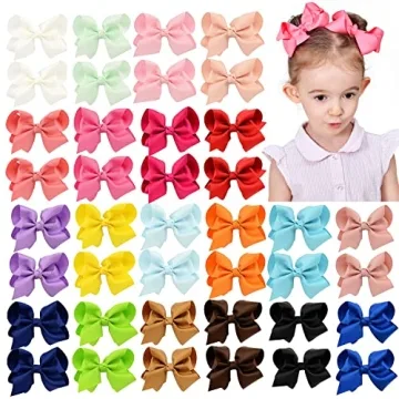 Enchanting 40PCS 4.5 Inch Hair Bows for Girls - Colorful Grosgrain Ribbon Hair Accessories