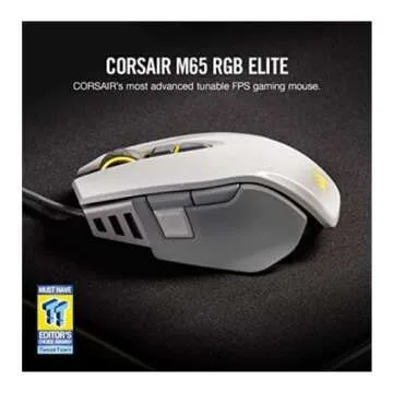 Corsair M65 RGB Elite - FPS Gaming Mouse - 18,000 DPI Optical Sensor - Adjustable DPI Sniper Button - Tunable Weights - White