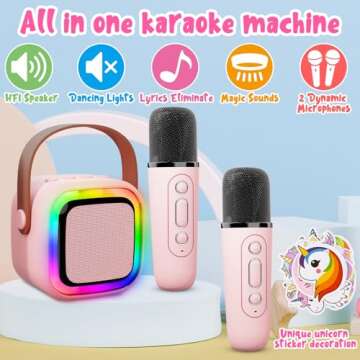 Just4Fun Karaoke Machine for Kids, Portable Karaoke Machine with 2 Microphone Wireless, Family Party...